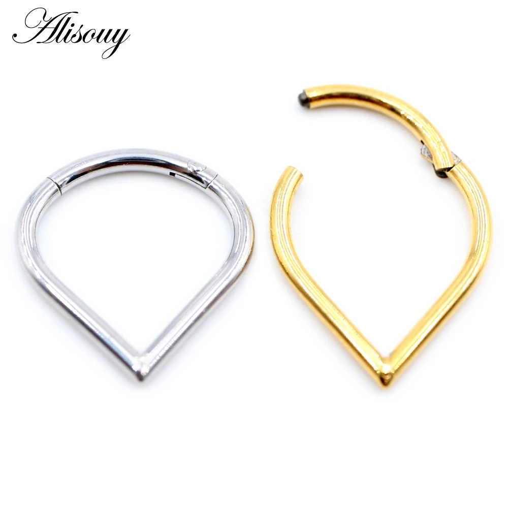 Alisouy 1PC Stainless Steel Teardrop Water Drop Hinged Clicker Nose