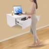 Floating Desk with Pull Out Drawer, Wall Mounted Laptop Computer Write Study Table Multifunctional Workstation Office Organizer 6