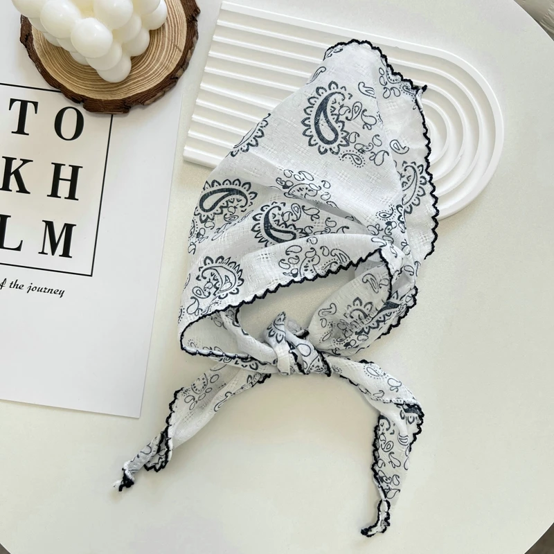 Print Flower Neck Scarf Shawl Summer Triangle Hair Head Wrap Headband Handkerchief Hair Ties Bandanas Hair Ribbon For Women 4