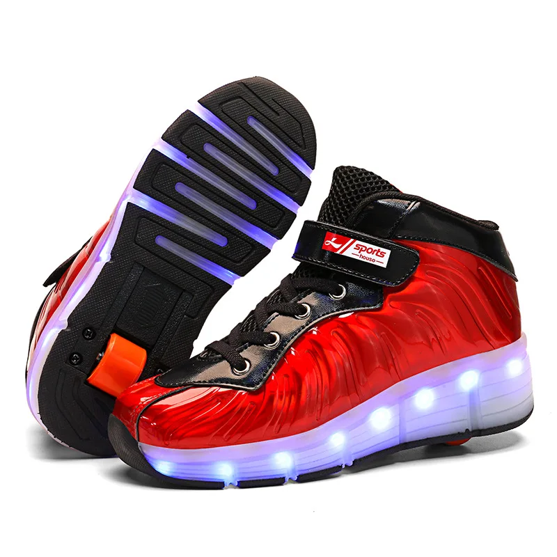 

Kids Skating Sneaker Led Rechargeable Flash Roller Skates Outdoor Sports 2 Wheels Charging Deformation Parkour Runaway Shoes