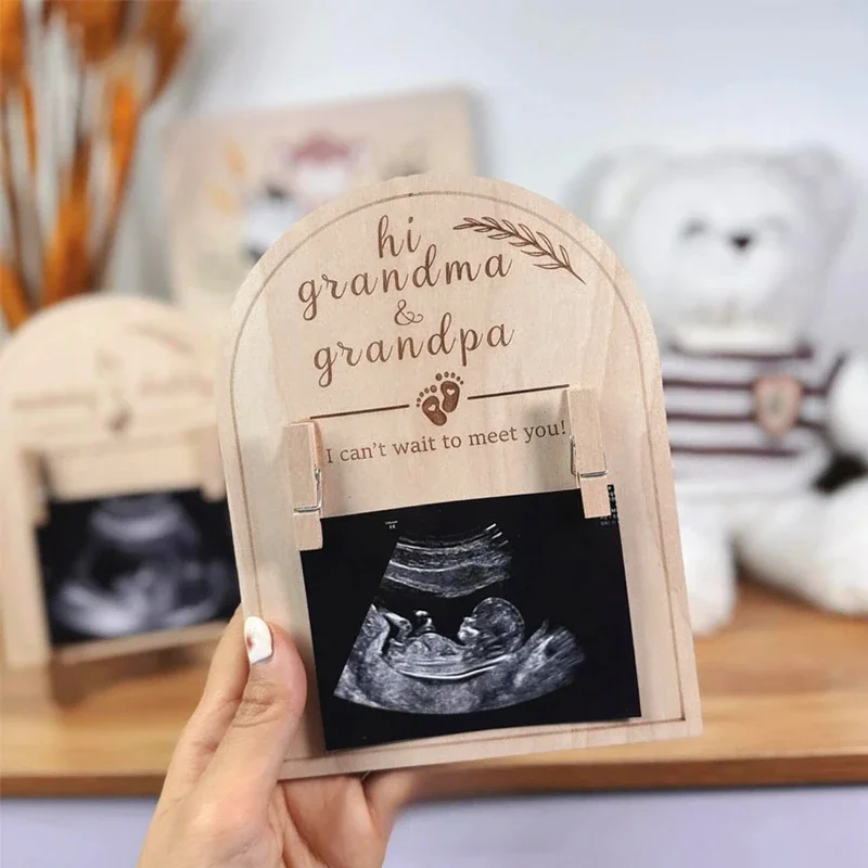 Wooden Ultrasound Picture Frame Double-Sided for New Moms Announcements Pregnant Wooden Sign Ideal Christmas Gift 1PC