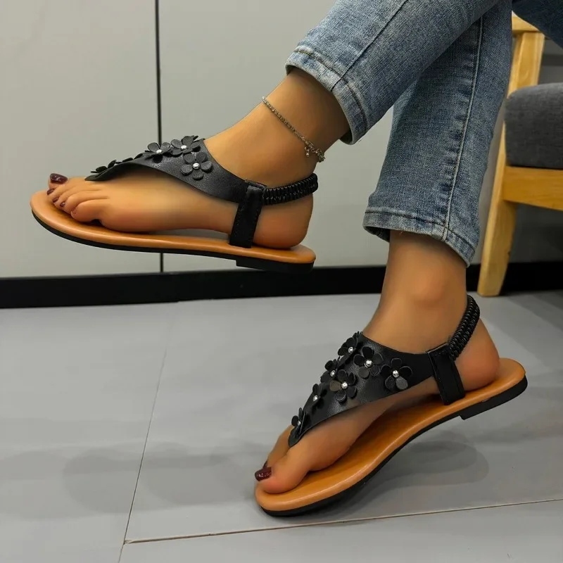 

Ladies Shoes 2023 Hot Sale Floral Women's Sandals Fashion String Bead Casual Sandals Women New Flat Shoes Thong Sandals Zapatos