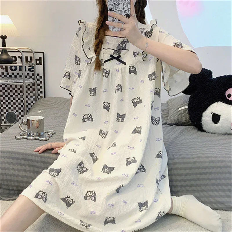 

Kawaii Sanrio Pochacco Sleeping Pajamas New Summer T Shirt+Shorts 2Pcs Homewear Pajamas Cute Pochacco Kuromi Sleeping Dress