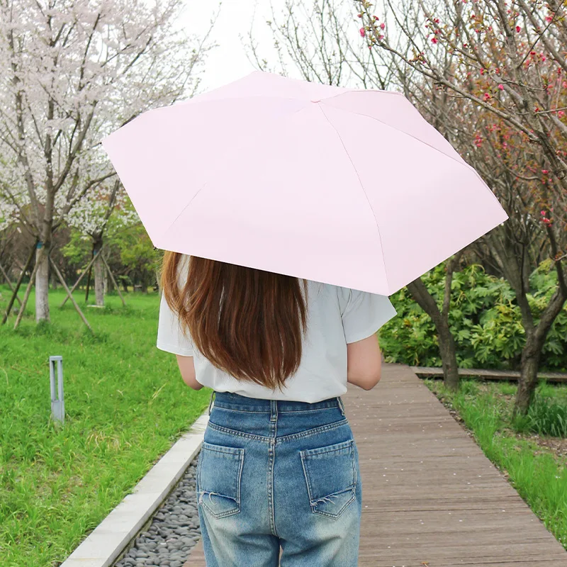 Macaron Color Sun Umbrella with Black Lining UPF 50+ UV Protection 6-Fold Portable Design with Strap & Storage Box (19 Inches)