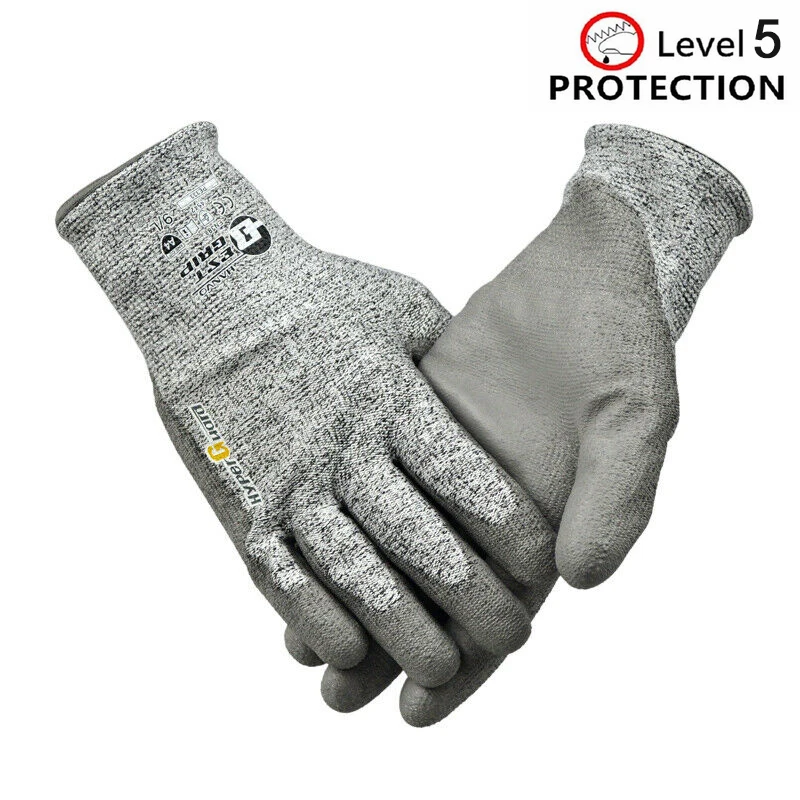 Hyper Tough HPPE ANSI A4 Anti Cut PU Coated Work Gloves, Full Fingers,  Men's Medium Size 