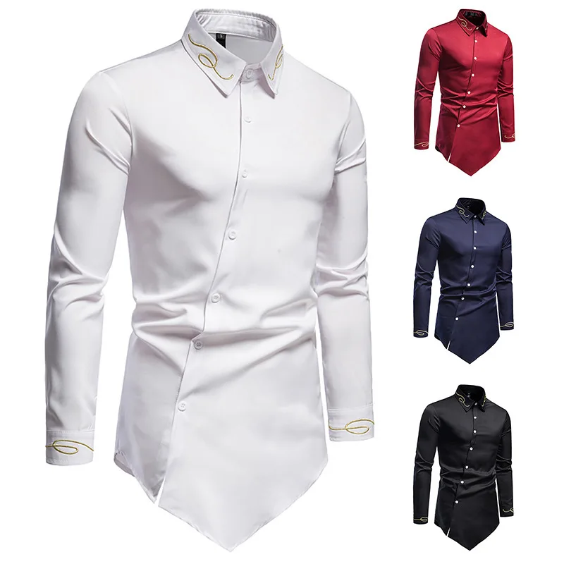 Spring Men's Long Sleeve Shirt Prom Dress Retro Korean Fashion Men's Japanese Top Designer Hawaiian Large T-shirt