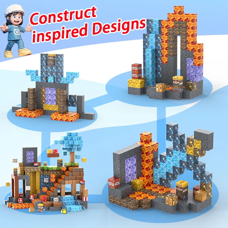 Magnetic Building Blocks Magnetic Assembly Toy 100pcs Magnetic Blocks Mine World Magnetic construction set For Girl Children toys Age 3+ DIY Stem Montessori Sensory Toy