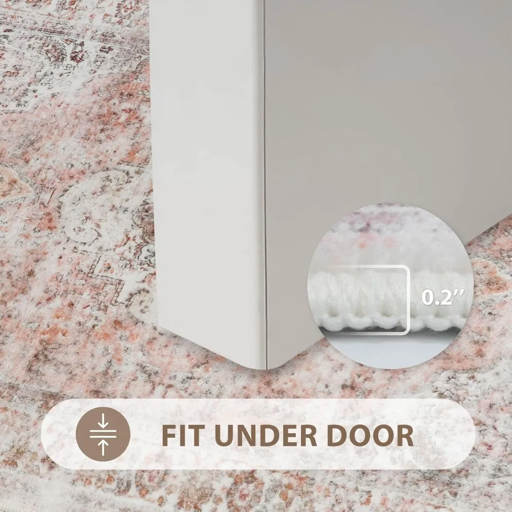 Boho Bathroom Rugs, Distressed Farmhouse Blush Pink Bath Mat, Comfy Velvet Small Bath Rugs Non Slip Washable, Vintage Oriental