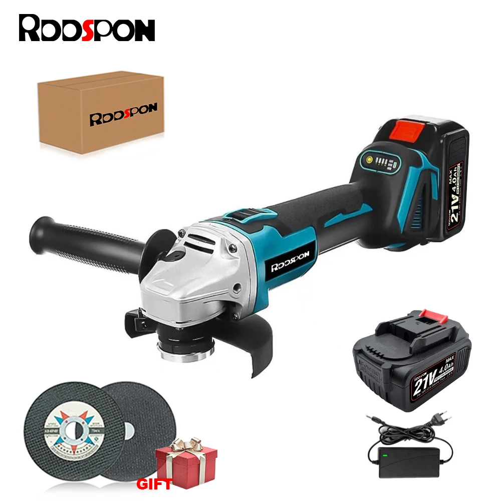 

RDDSPON Brushless Electric Angle Grinder 125mm 4 Gears Cordless Grinders Rechargeable Cutting Machine for 18v Makita Battery