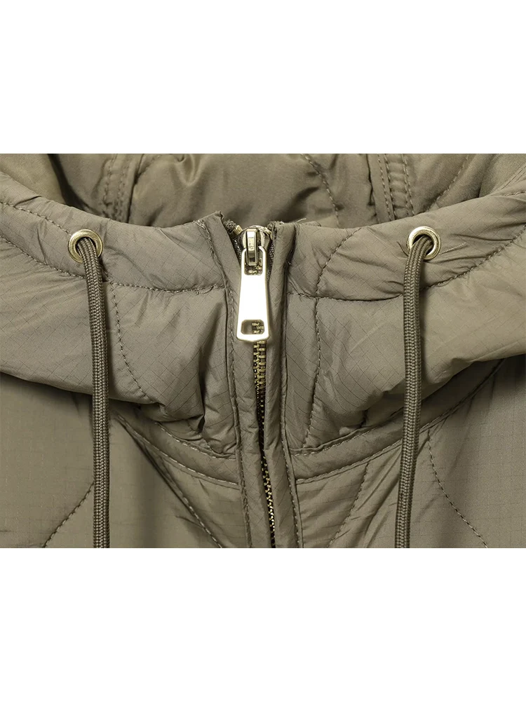 Winter Women Hooded Drawstring Cotton Jackets  Fashion Casual Zipper Pocket Quilted Coat Female Warm Long Outerwear 2025 New