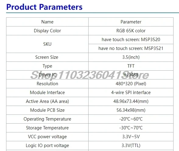 1,44 1,8 2,0 2,2 2,4 2,8 3,2 3,5 4,0 Zoll SPI TFT LCD Bildschirm Bunte Touch Display Modul ILI9341 ILI9488 480*320 240*320 Laufwerk – Detail 11