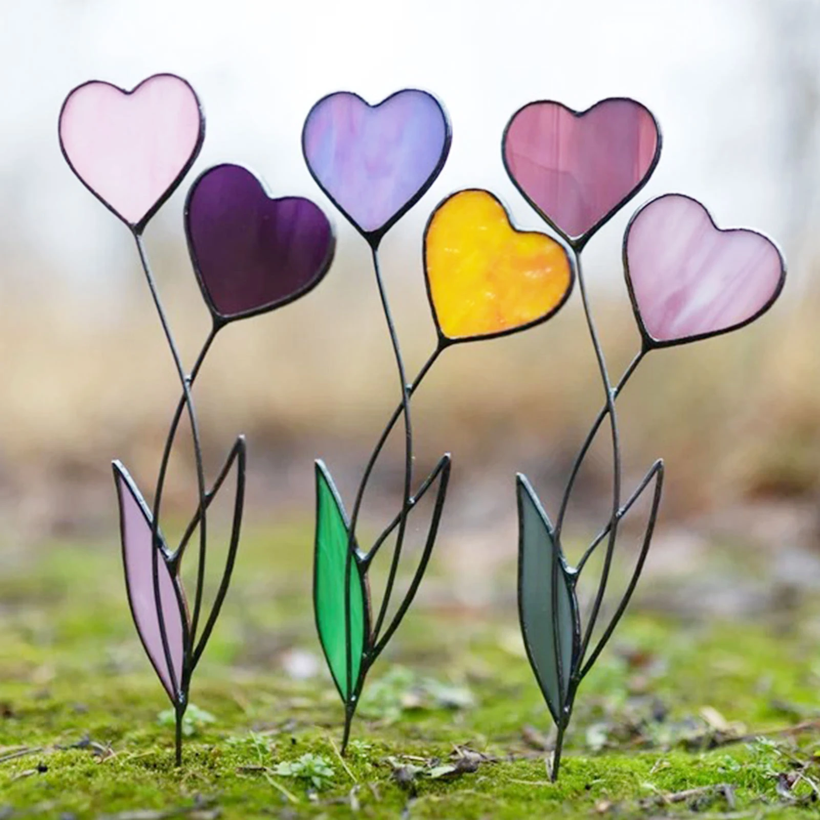 Heartshaped Metal Stake Garden Stake Decoration Yard Art Ornament