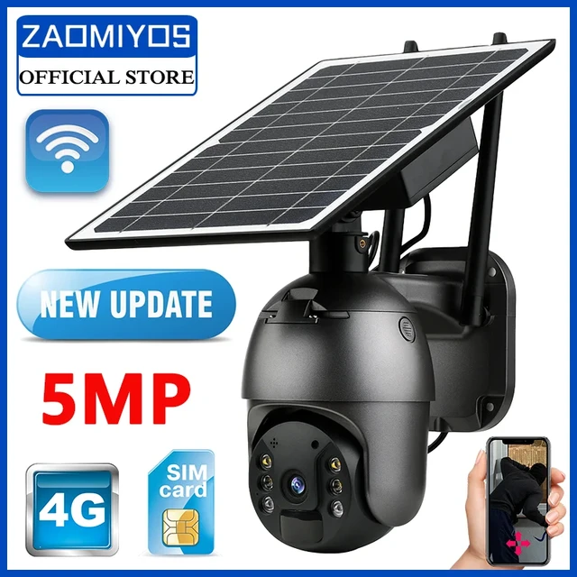 Cámara Solar con ranura para tarjeta SIM 4G, 8W, 5MP, HD, WIFI, seguridad  al aire libre, 360, IP, CCTV, detección PIR, visión nocturna, vigilancia -  AliExpress