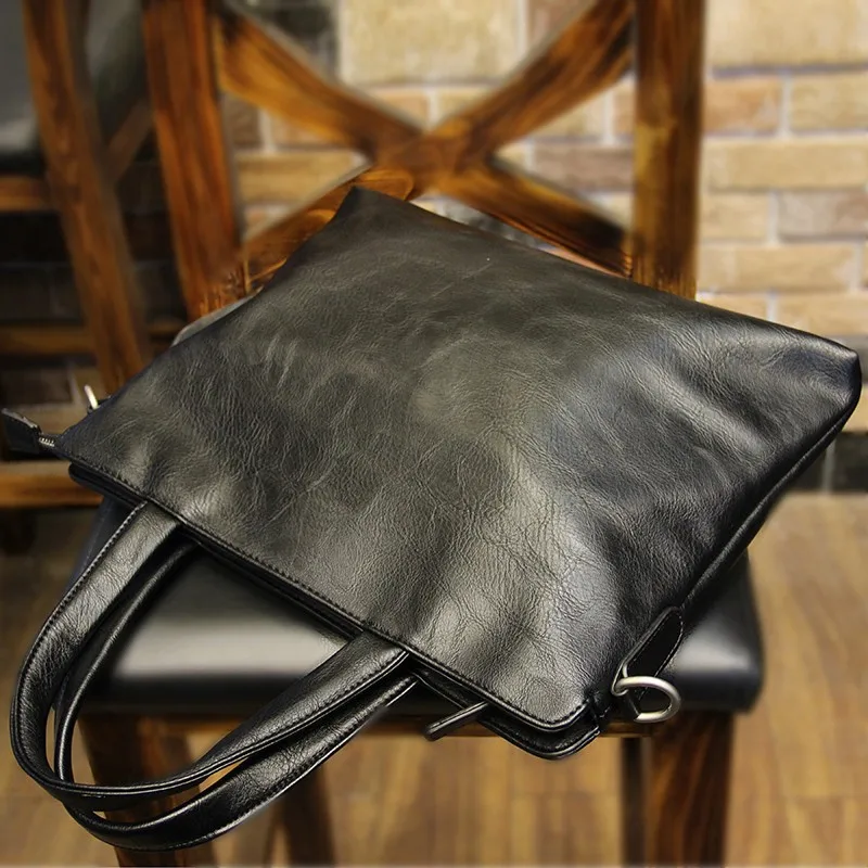 Business Black Men's Briefcase PU Leather Handbag For Documents Luxury Shoulder Messenger Bag Horizontal Man Laptop Bag