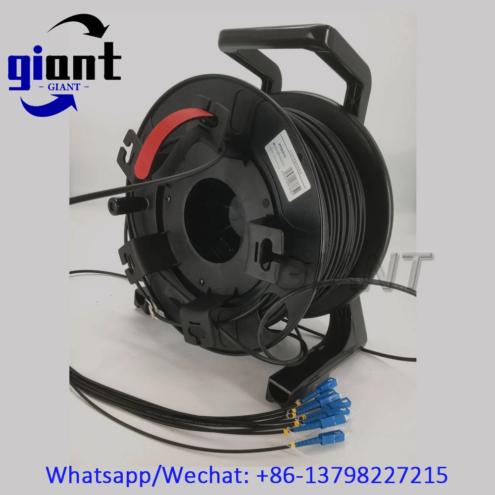 8C,250M,SC/UPC G657A1 SM,단일 모드 5.0mm 수입 아라미드 원사 LSZH/TPU 재킷 PCD380 릴이 있는 장갑 케이블 섬유 패치 코드