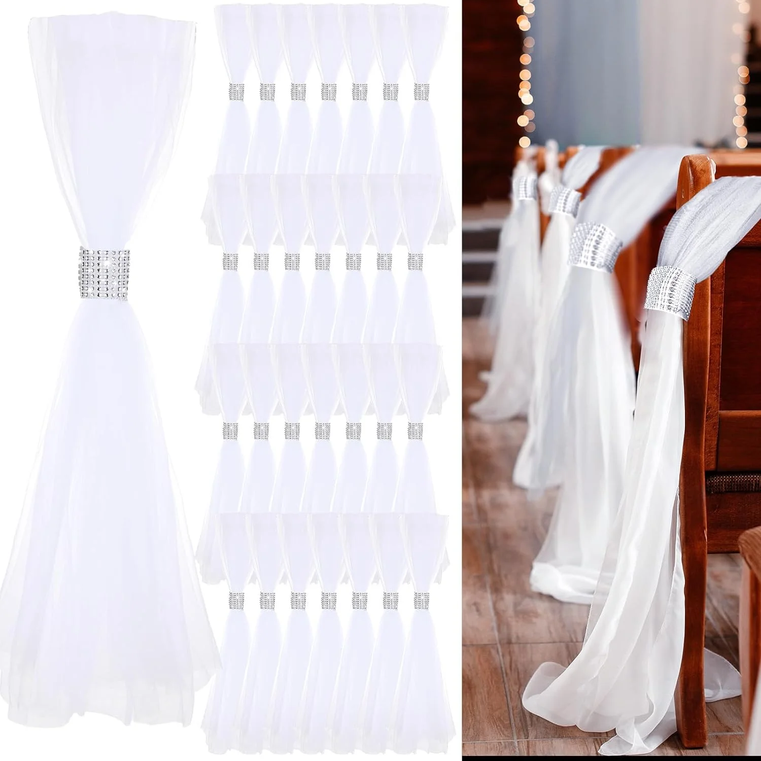 5 Pcs Wedding Pew Bows Wedding Aisle Decorations 24 Inch White Tutu Bow Tulle Wedding Decor Chair Bows for Church Bridal Shower