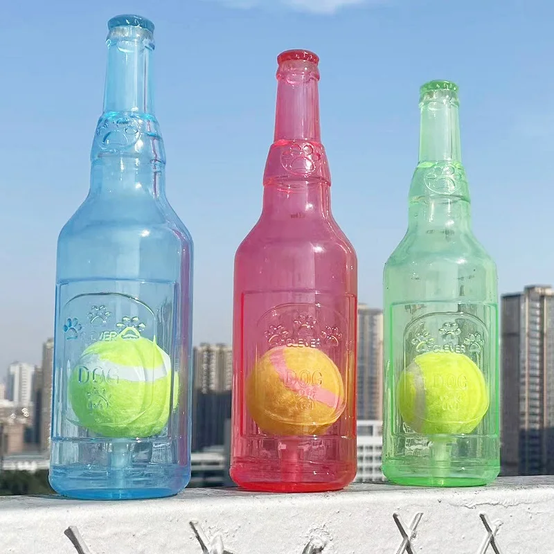 Dog Chew Toy Bite-resistance Beer Bottle with Tennis Ball Toy Pet Puppy Teeth Grinding Dog Chewing Squeaky Interactive Toys 5