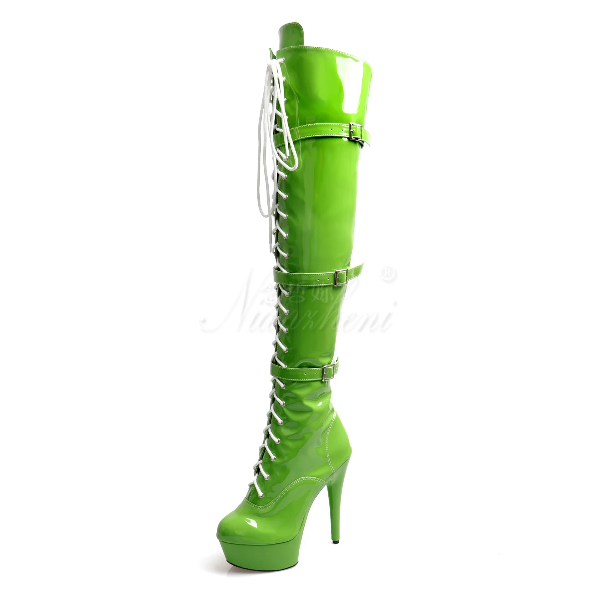 

Женские сапоги на платформе 15 см, с пряжкой и ремнем