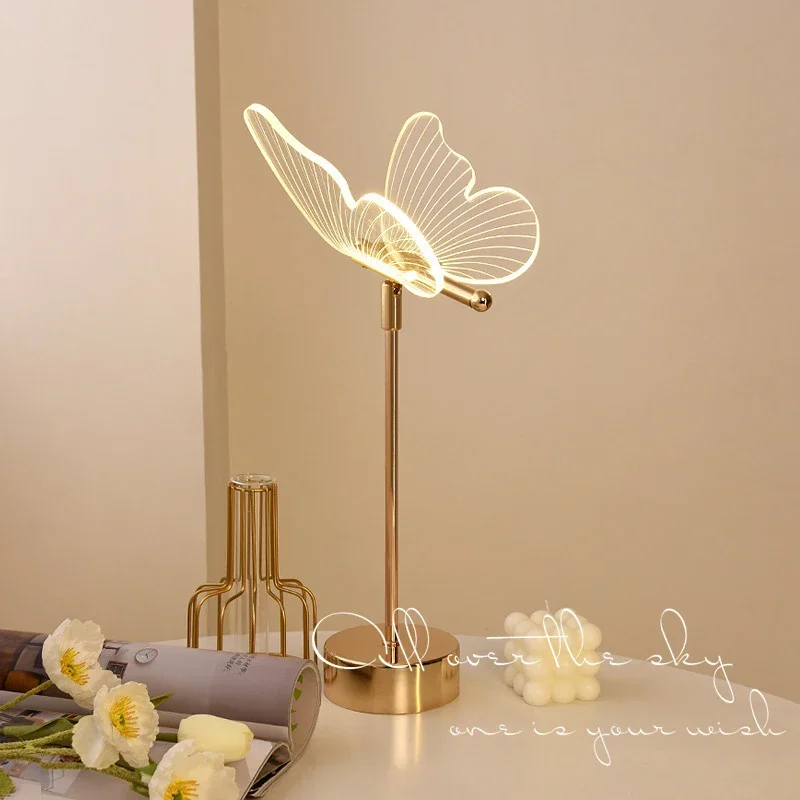 

Warm Butterfly Table Lamps Retro Bedroom Bedhead Night Light Modern Acrylic Living Room Homestay Bar Decoration LED Desk Lights