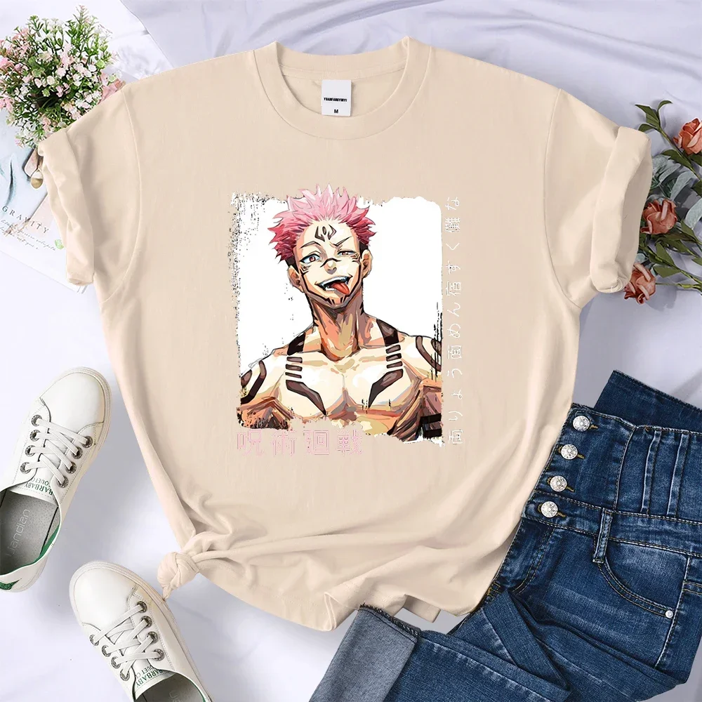 Anime Jujutsu Kaisen Ryomen Sukuna 여성 티셔츠 통기성 캐주얼 T 셔츠 여름 소프트 크롭 탑 스트리트 힙합 반팔