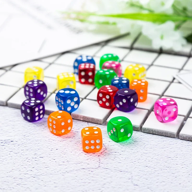 10PCS/Lot Colorful Transparent Acrylic 6 Sided Dice Club/Party/Family Games game dice dice set acrylic dice