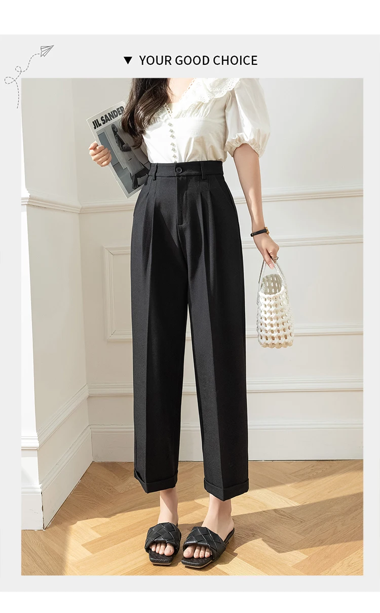 Vintage High-waisted Suit Pants Women Office Formal Nine Points