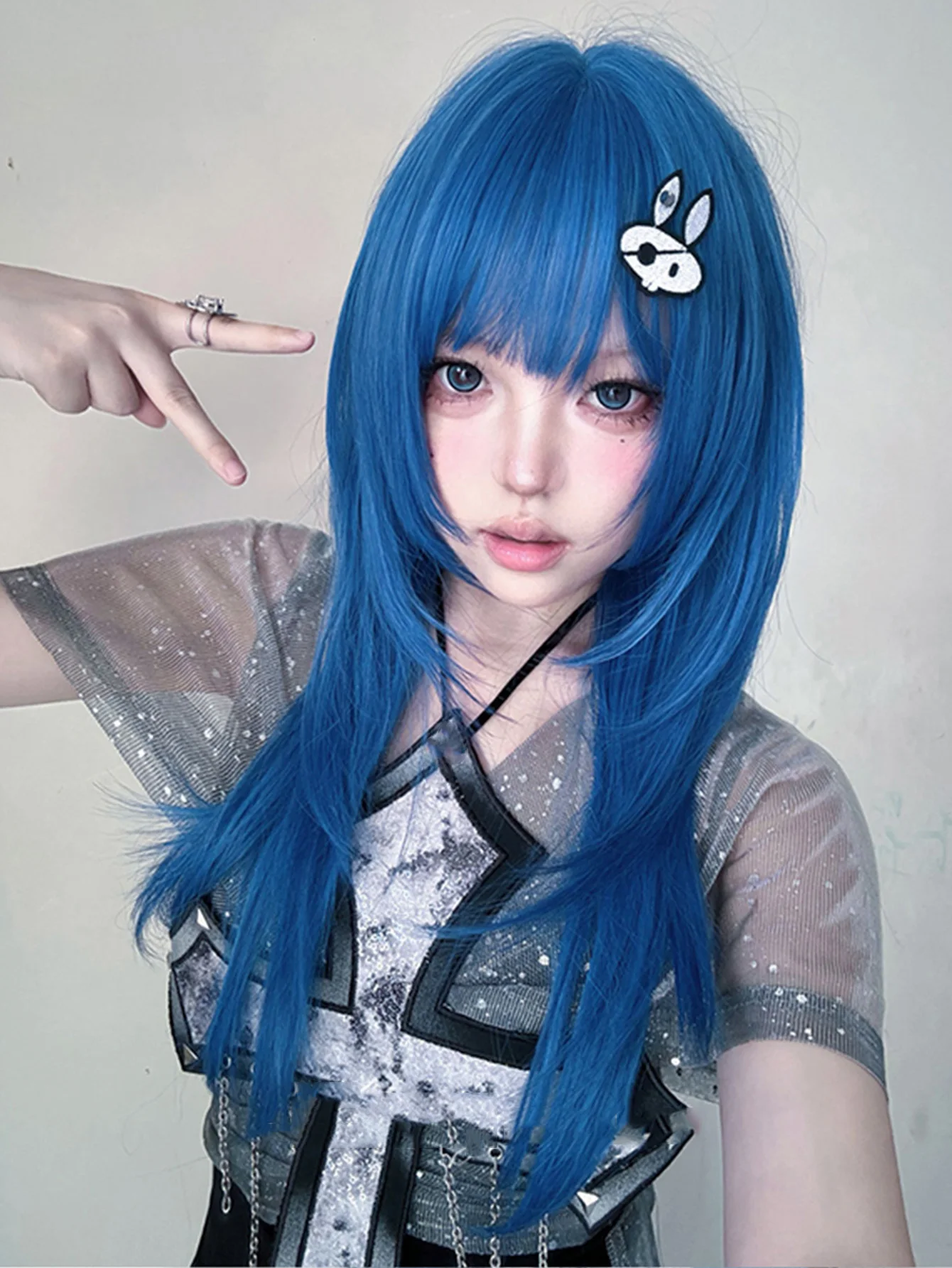 Blue Synthetic Straight Hair Wig For Women Cosplay