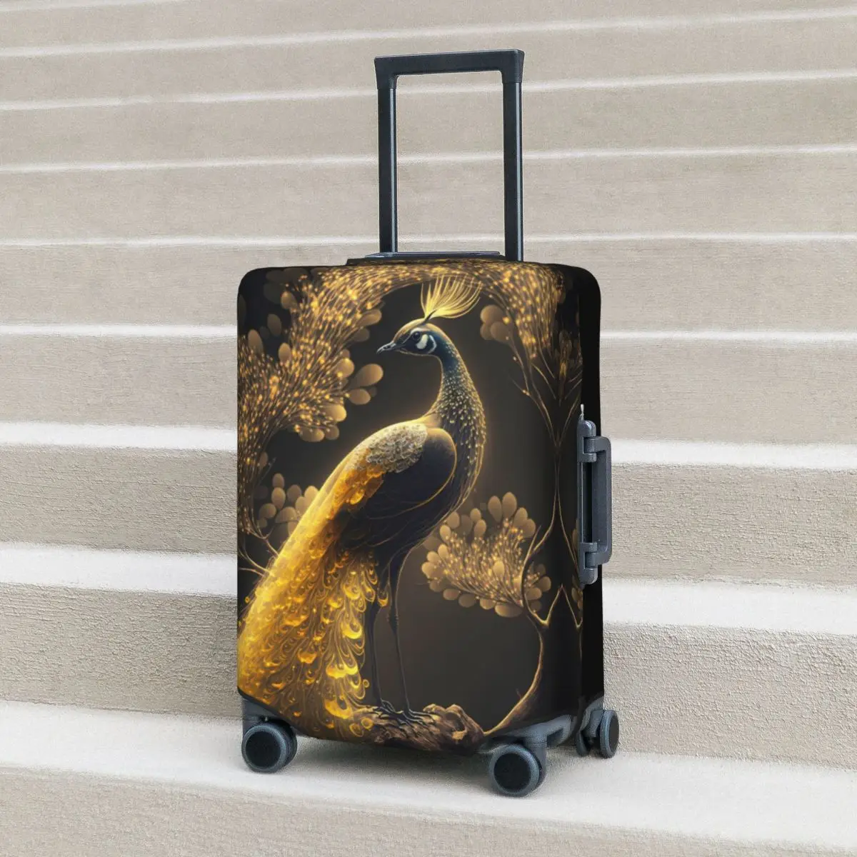 

Yellow Peacock Suitcase Cover Flight pretty Animal Strectch Luggage Supplies Cruise Trip Protection