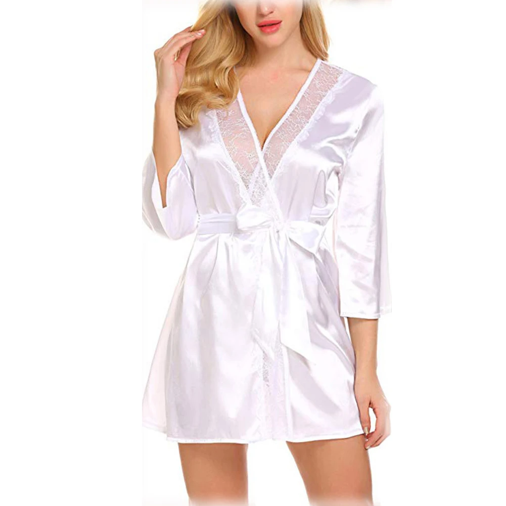 

Satin Robe Female Intimate Lingerie Sleepwear Silky Bridal Wedding Gift Casual Kimono Bathrobe Gown Nightgown Sexy Nightwear