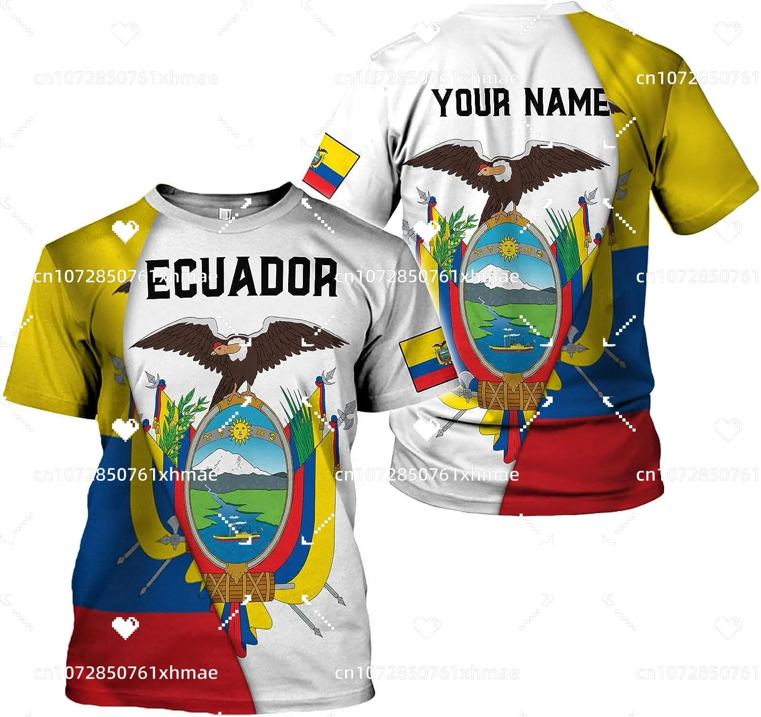 

Personalizada Ecuador Flag Coat T-shirt Men's Women's Casual Round Neck Oversized Short Sleeves Fashion Harajuku Street Tops