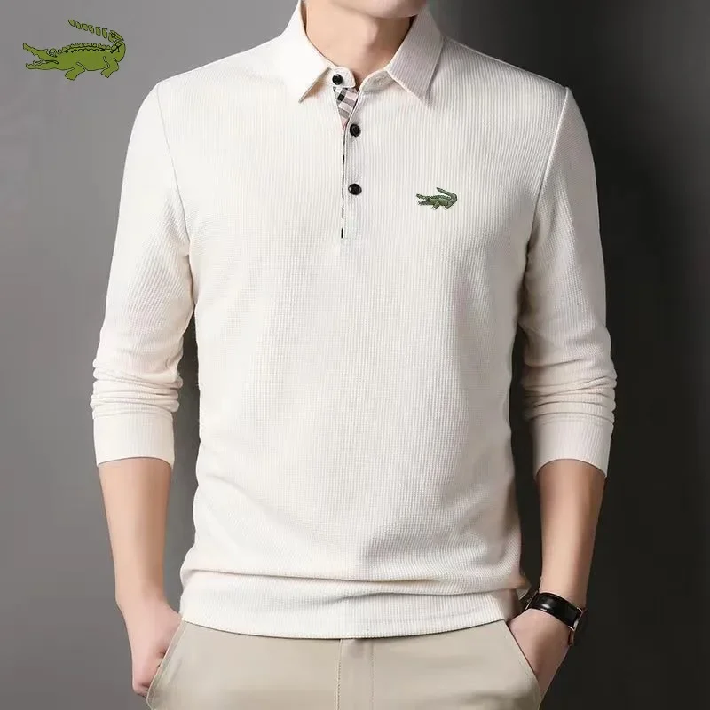 

New Men's Polo Shirt Business Autumn T-shirt Long Sleeve Casual Top Slim Fit Hanbok Button Shirt