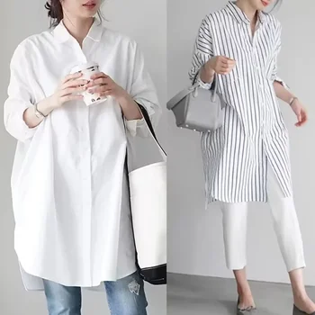 White Loose Long Sleeve Women's Shirt Lazy Design Sense Fashionable Midi New Style Button up Casual Office Wear 1