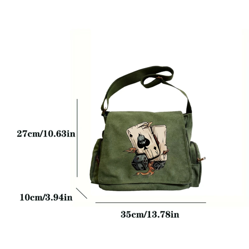 Retro Canvas Men's Messenger Bag Women's Shoulder Bag Crossbody Bag Aces Skull Print Large Capacity Daily
