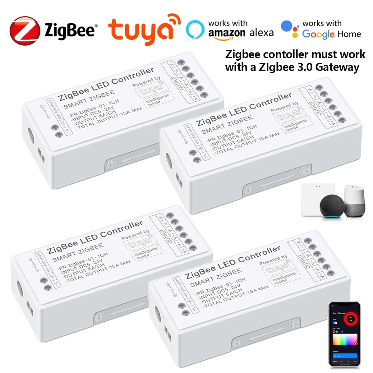 สวิตช์ไฟ LED Zigbee หรี่แสงได้ 5-24V สีเดียว RGB CCT RGBW RGBCCT ใช้งานร่วมกับ Tuya Smart Life ต้องใช้ Zigbee3.0 Geteay 1