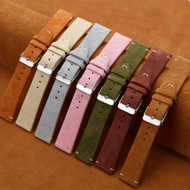 Vintage Brown Genuine Suede Leather Watch Strap with Quick Release