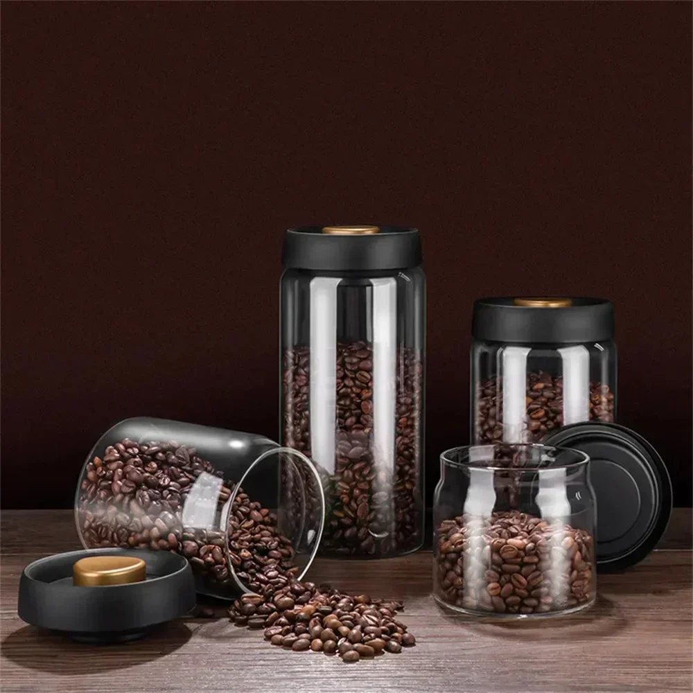 Vacuum Sealed Glass Mason Jars with Lid Coffee Bean Tank Household Food Storage Moisture-proof Air Extraction Airtight Container