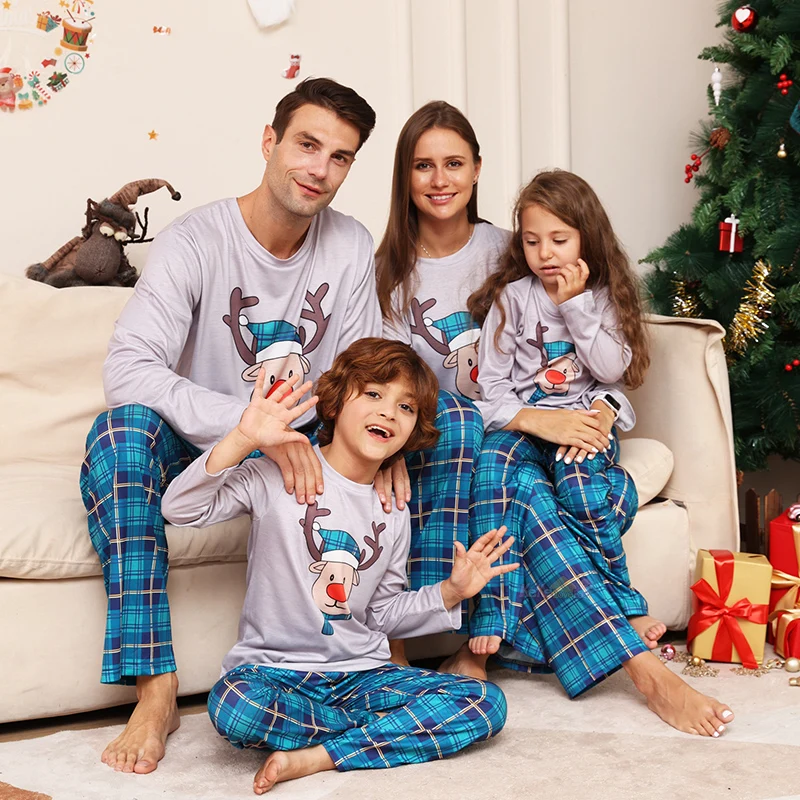 thumbnail image 2 of Conjuntos de pijamas navideños a juego para toda la familia, pijamas de 2 piezas con estampado de cuadros de alce de Año Nuevo 2024, pantalones estampados para adultos, niños y bebés, ropa navideña, 2 of 5