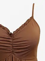 ROSEGAL Plus Size Ruched A-Line Cami Dress Set with Lapel Collar Button Long Sleeves Solid Color Women's Fashion 2 Piece Outfits - Image 4