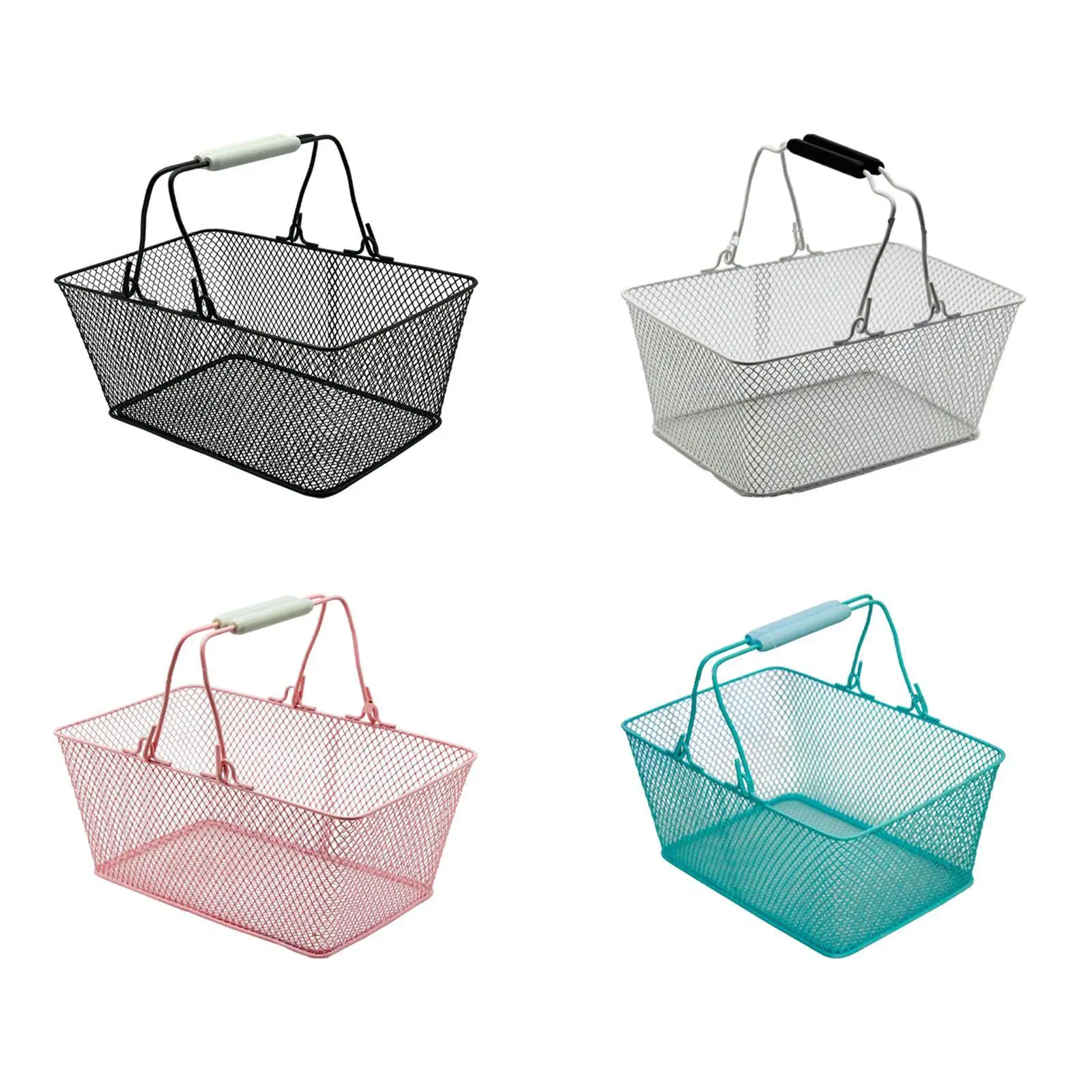 Shopping Basket Metal Simple Easy to Clean with Handles for Supermarket Home