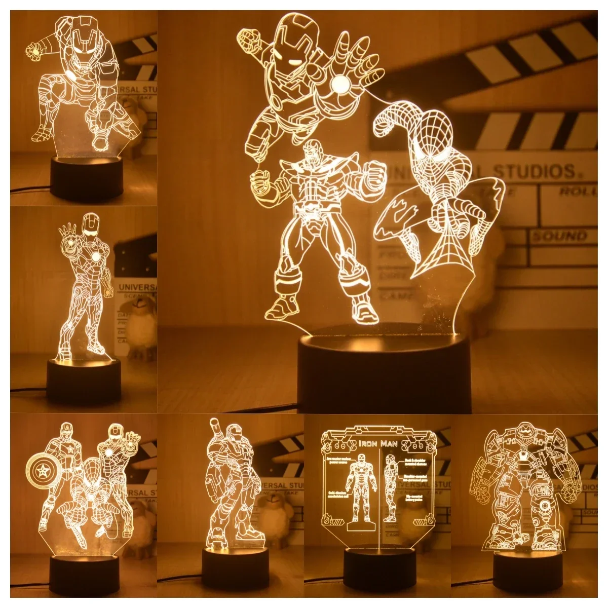 

3D Nightlight Iron-mans Series USB Touch Table Lamp Spidermans Bedside Lamps Room Decoration Nightlights Christmas Gift
