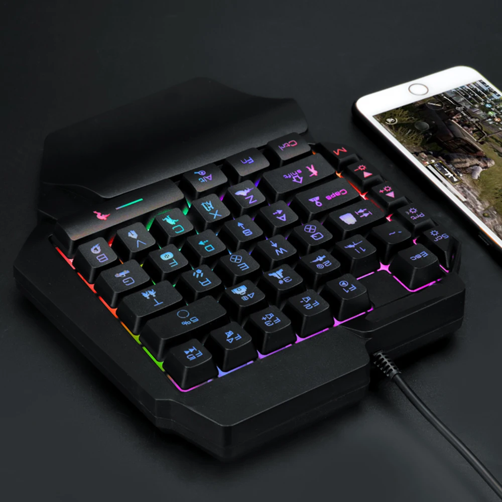 39 Keys F6 USB Wired Keyboard RGB Colorful Ergonomics Game Gaming Keyboard One-Handed For Gamer Tablet PC Laptop