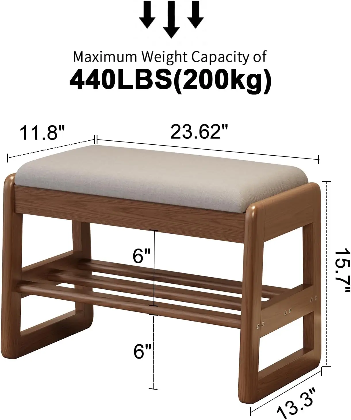 Small Shoe Bench with Cushion,2 Tiers Shoe Rack Bench with Flip-Top Storage,Wood Rack for Entryway（Walnut,23.62"）