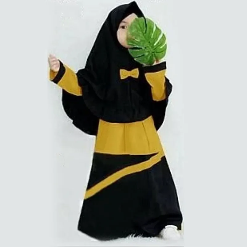 

2PCS Child Girls Long Sleeve Maxi Dress Hijab Set Muslim Kids Prayer Abaya Robes Islamic Party Arab Gown Ramadan Clothing Suit