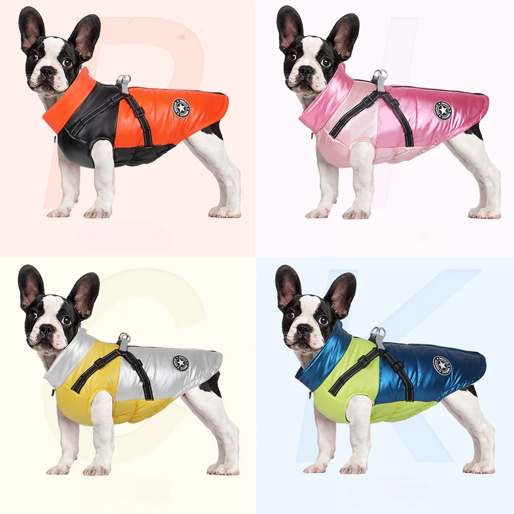 

Winter Waterproof Dog Down Jacket Dog Clothes for Small Dogs Build-in Collar Puppy Jumpsuit Reflective Pet Coat French Bulldog