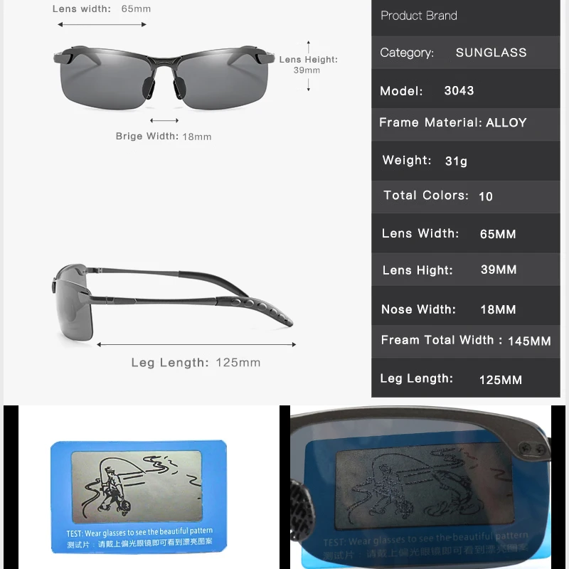 Photochromic Sunglasses Men Polarized Chameleon Glasses Male Change Color Sun Glasses Day Night Vision Driving Eyewear Uv400