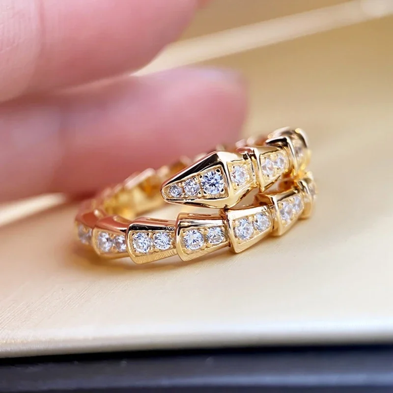 Fashion Gold Color Snake Ring Women Girl Adjustable Exquisite Shiny Cubic Zirconia Opening Adjustable Ring Hand Jewelry Gift gold color rings,gold color ring,finger ring,opening ring,adjustable rings,animal ring,jewelry accessories