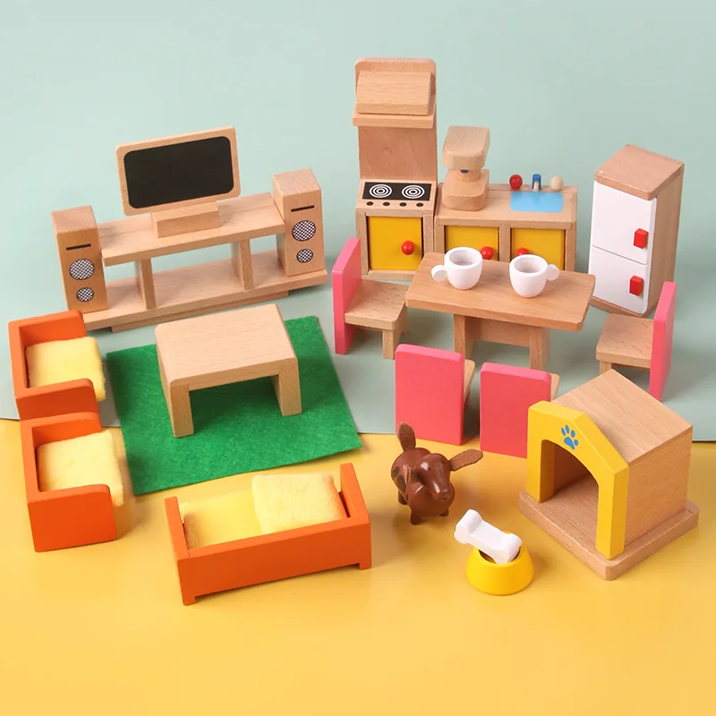 Wooden Mini Furniture Sets Kids Children House Play Toy - Bedroom ...