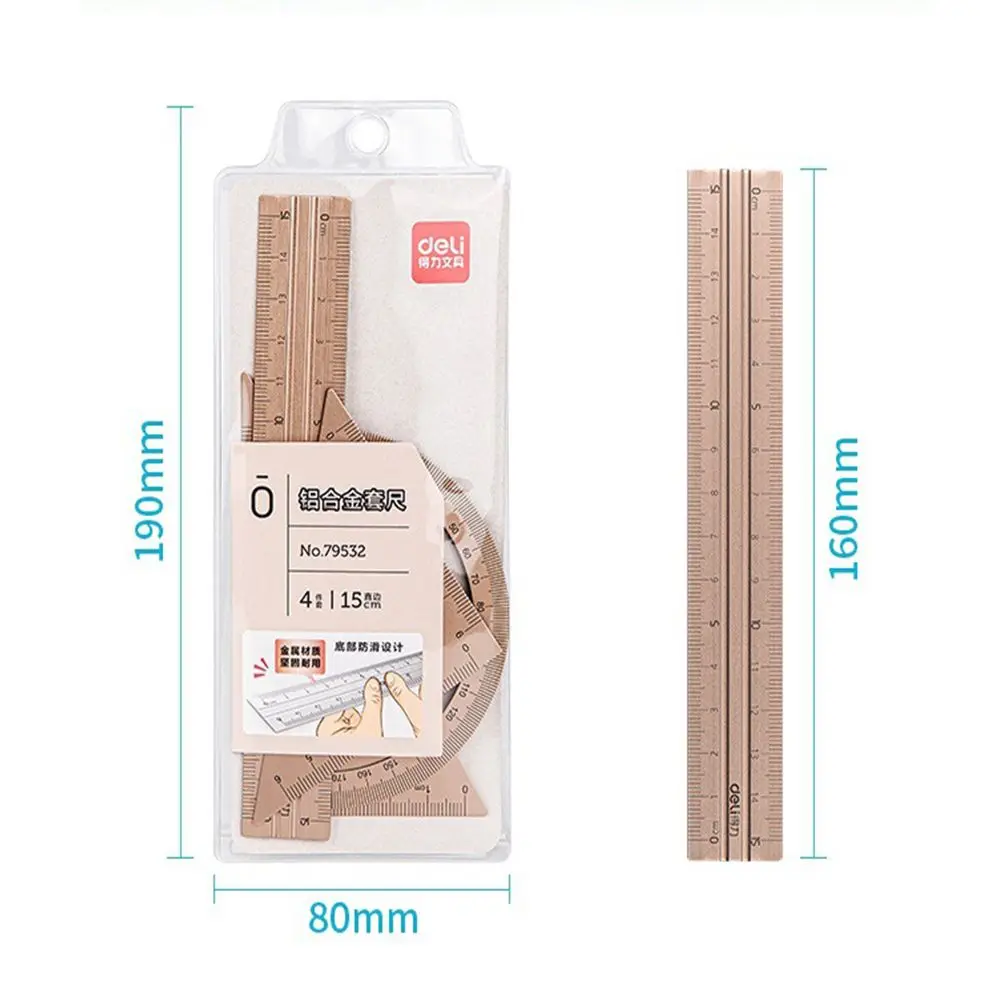 Portable Maths Students Drawing Geometry Straightedge Examination Stationery Aluminium Ruler Set School Supplies Metal Rulers