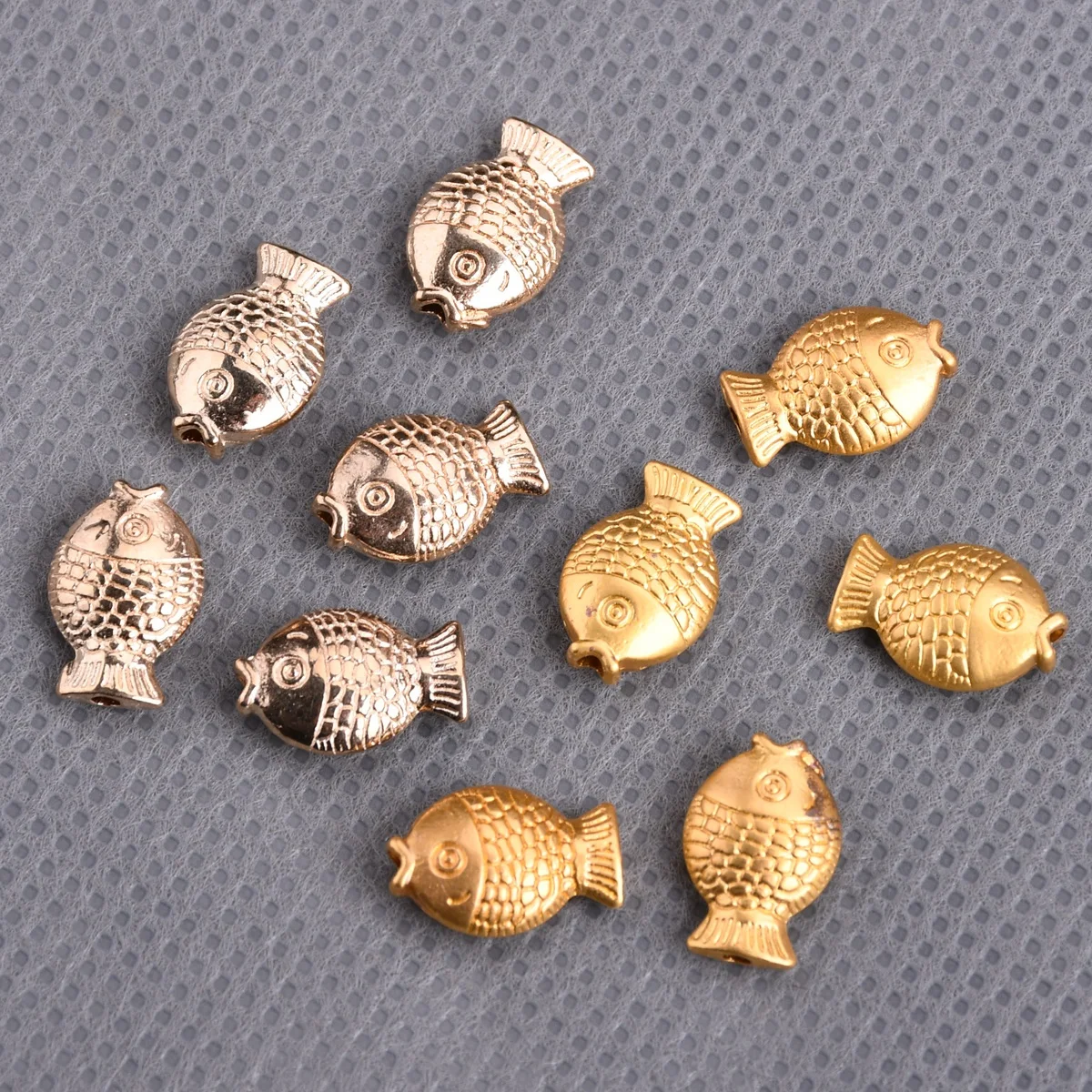 10pcs Matte Gold Color Fish Shape 12x8mm Loose Metal Craft Beads For Jewelry Making DIY Findings