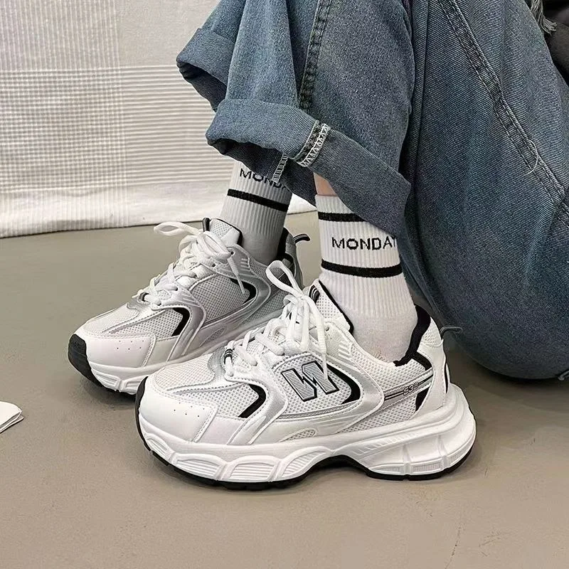 Spring and Autumn Ins Style Casual Lace-up Thick-soled Sports Shoes Letter Brand Design Breathable Mesh Skateboard Shoes